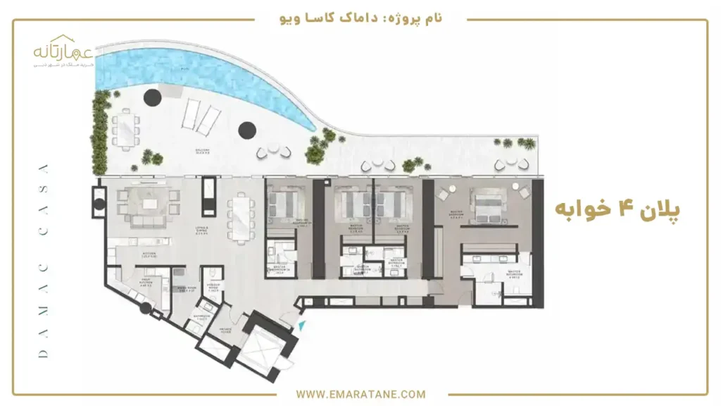 پلان چهار خوابه پروژه کاسا ویو داماک در شهر دبی