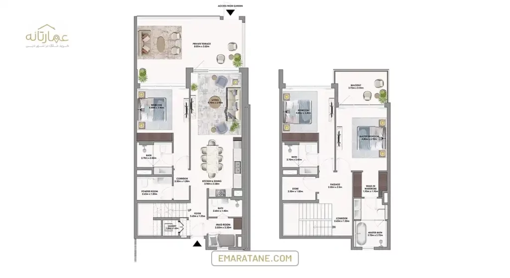 پلان تاون هاوس 3 خوابه - آپارتمان‌های اعمار گلف اکرز در اعمار ساوث - Golf Acres Emaar South